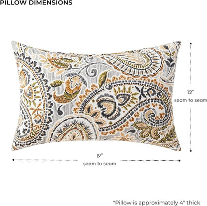 Set of 2 Outdoor Throw Pillows 19 x 12 Inch – Reversible Rectangle Patio Accent Pillows – Weather-Resistant Polyester Fabric – Eco-Friendly Recycled Polyfiber Fill – Arctic Paisley