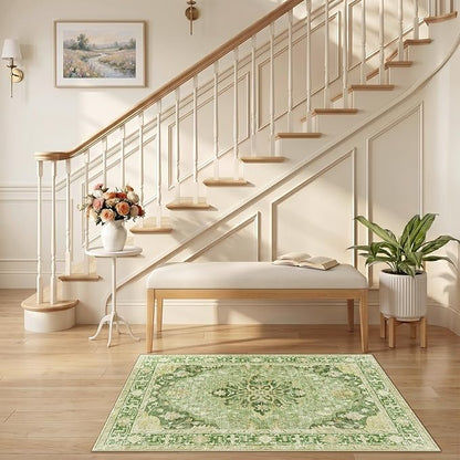 RELEANY Area Rugs 2'6"x4' Kitchen Rugs Entry Rug Small Rugs for Entryway Kitchen Bathroom Door Mat Indoor Entrance,Washable Non Slip, Sage Green Yellow