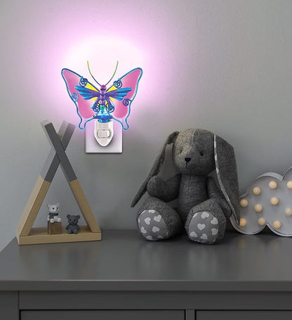 Puzzled Glass Art Night Light, Plug in Decorative Socket Lamp, Manual On & Off Portable Light for Stairway, Bedroom, Bathroom, Nursery, Home Accessory & Kitchen Decor - Butterfly