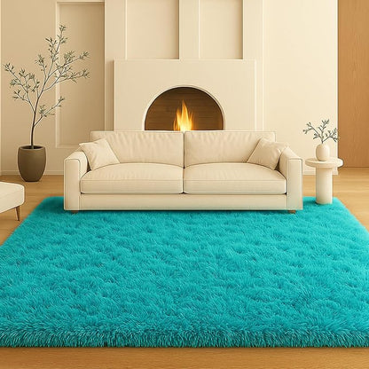 Fluffy Plush Shag Rug 5x7, Ultra Soft Rug for Living Room Bedroom, Non-Slip Fuzzy Area Rug for Living Room, Carpet for Girl Boy Kids,Modern Indoor Home Decor Aesthetic,Teal Blue