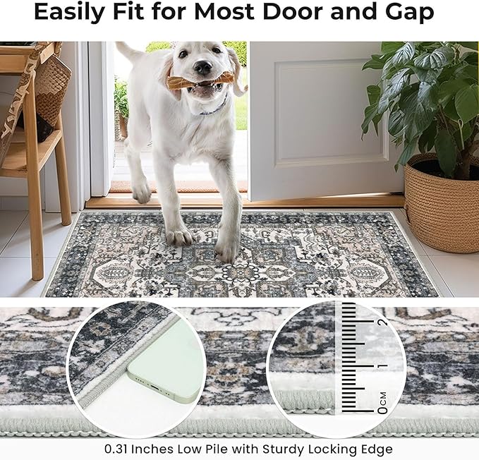 KOZYFLY Runners for Hallways 3x14 Ft Extra Long Washable Faux Wool Stair Thin Runner Rug Printed Hallway Carpet for Entryway Bedroom Stairs Kitchen Floor Accent, Black/Taupe/Beige