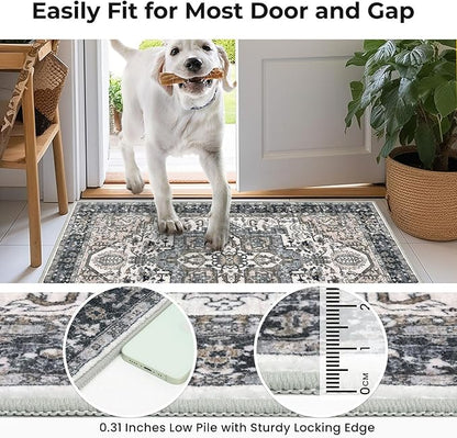 KOZYFLY Runners for Hallways 2x12 Ft Extra Long Washable Kitchen Runner Rug Boho Entryway Rug for Hallways Indoor Printed Faux Wool Stair Runner Carpet for Stairs Kitchen Hall, Black/Taupe/Beige