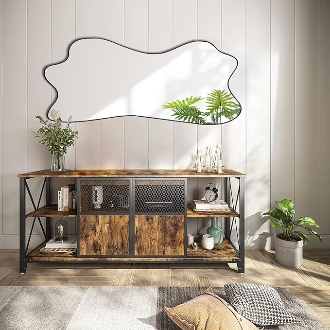 Irregular Mirror, 47.2"x21.2" Asymmetrical Aesthetic Wall Mirror, Modern Frameless Decorative Mirrors for Living Room Bedroom Entryway Hallway Fireplace, Horizontal or Vertical Hanging