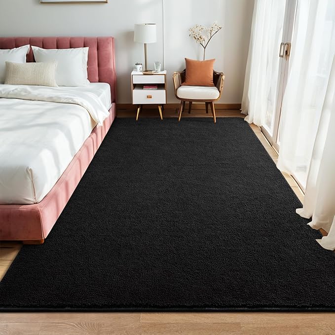 Rugs for Living Room Bedroom, 7x10 ft Black Area Rug, Washable Memory Foam Indoor Carpet, Modern Aesthetic Minimalist Non-Slip Carpets for Boys Girls Adults Home Decor