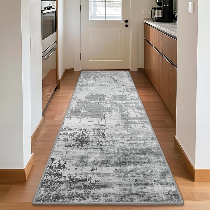 HOMORE 2x6 Runner Rug for Kitchen Hallways Runners Rugs,Grey Area Rug Non Slip Washable Rugs for Entrway Soft Abstract Carpet for Entrance Bedroom Living Room Bathroom Dorm