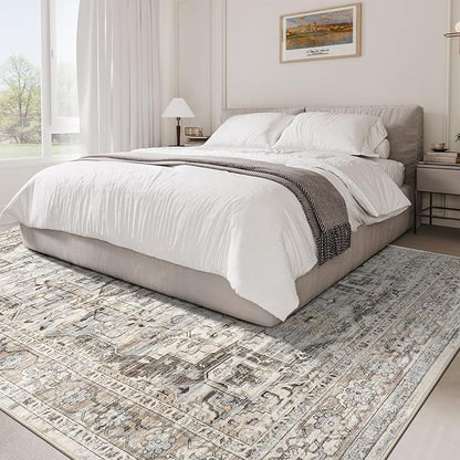 9x12 Washable Vintage Area Rug - Non-Slip Soft Rugs for Living Room Bedroom Dining Room, Stain Resistant Indoor Floor Mat for Home Decor (Beige/Brown, 9'x12')