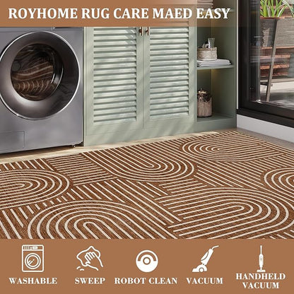 ROYHOME Modern Rug 2x6 Runners for Hallways, Abstract Kitchen Runner Rugs Non Slip Bath Runner, Rainbow Washable Runners Rug for Bedroom, Soft Long Rugs for Entryway Bathroom Laundry Dorm, Copper