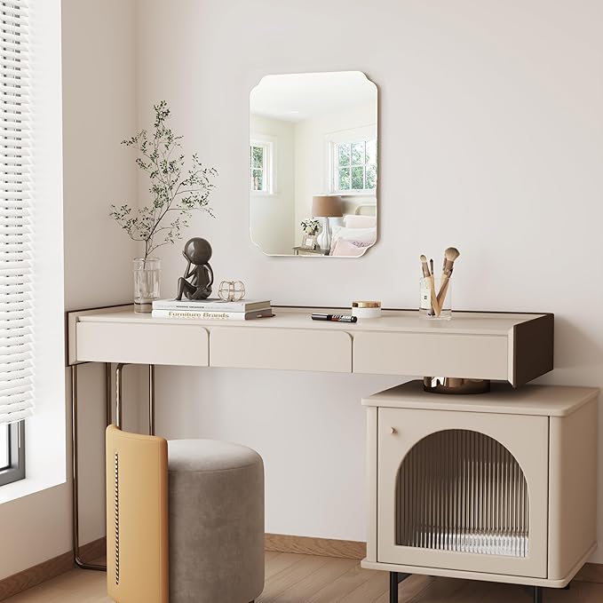 Bathroom Mirrors for Over Sink, Frameless Mirrors for Wall, 24x18 Inch Beveled Bathroom Mirror, Bathroom Vanity Mirror for Bedroom Living Room Entryway Home Decor