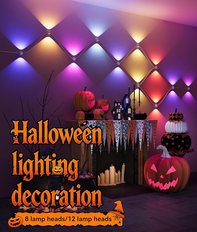 DeckTok 8-Light RGBCW Wall Sconce Light, Up/Down Bedroom Wall Lights, Music Sync, DIY-Styling Color-Changing Wall Lamps for Living Room Party Home Decor, Works with Alexa/Google Assistant, 23.3ft