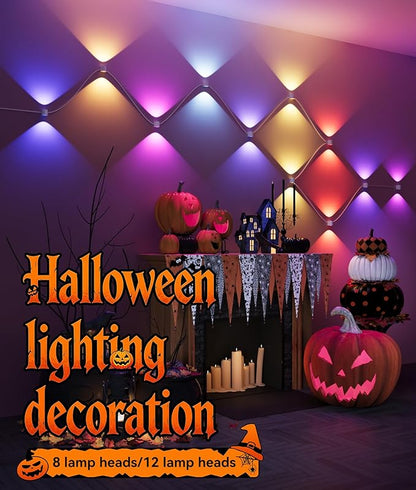 DeckTok 12-Light RGBCW Wall Sconce Light, Up/Down Bedroom Wall Lights, Music Sync, DIY-Styling Color-Changing Wall Lamps for Living Room Party Home Decor, Works with Alexa/Google Assistant, 31.8ft