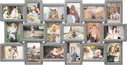 HELLO LAURA - 4x6 Picture Frame Collage With 18 Openings for Wall - Large Photo Frame Collage Wall Decor for Living Room Bedroom - Elegant Grey