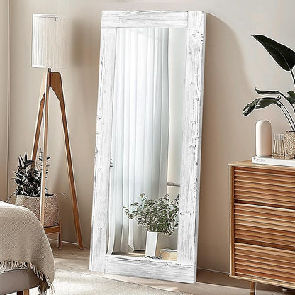 Full Length Mirror 58"x24" – Solid Wood Frame, HD Tempered Glass, Wall Mounted & Leaning, Rustic Modern Decor for Bedroom, Living Room, Entryway, White