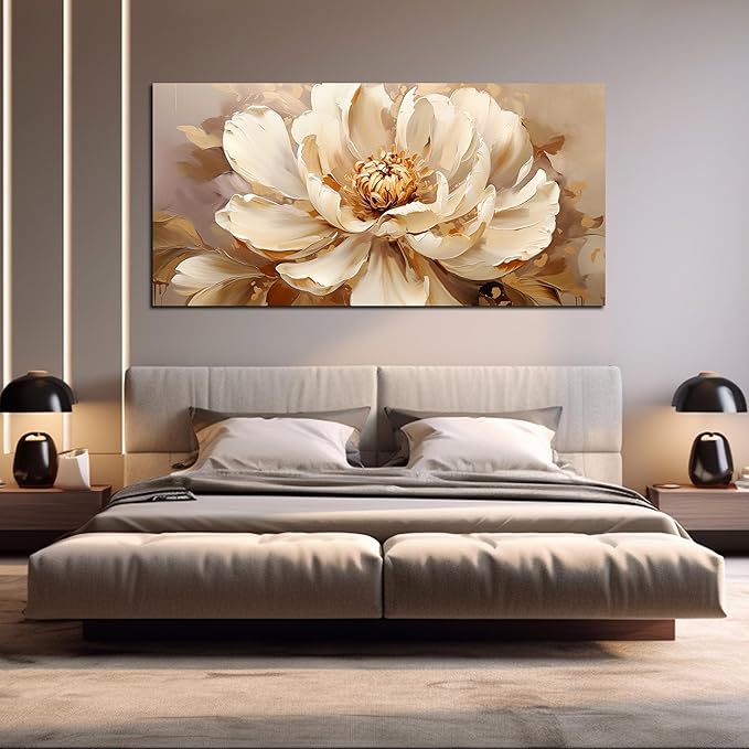 Large Flower Canvas Wall Art for Bedroom Women,White Floral Wall Decor for Living Room 29 x 59 Inch