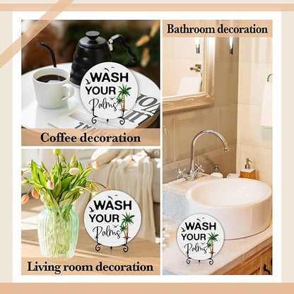 Funny Bathroom Decor, Wash Your Hands Sign, Modern Farmhouse Bathroom Decor, Hand Washing Signs For Home, Restroom Decor Plaque With Stand, Half Bath Decor, Farmhouse Rustic Bathroom Decor-14