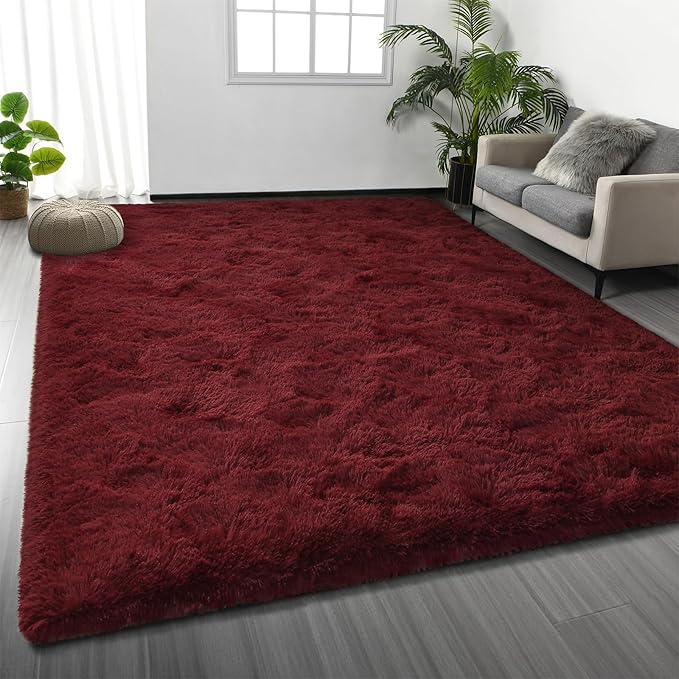 Deerhoo Large Shag Area Rugs 5 x 8, Plush Fuzzy Rugs for Living Room, Ultra Soft Fluffy Furry Rug for Bedroom, Indoor Carpet Nursery Rugs for Kids Room Home Decor, Burgundy