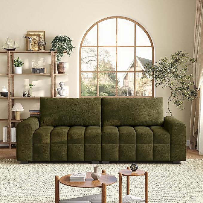 ONBRILL 82" Loveseat Sofa, Modern Chenille Sofa Couch for Living Room, Pull Point Seat Cushion, Easy Assembly, Comfy Love Seat for Small Spaces, Bedroom, Apartment, Green