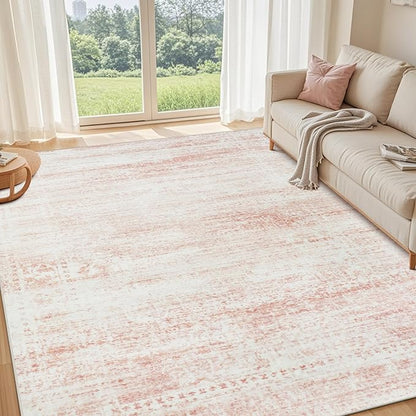 Srugn Washable Rugs 6x9 Area Rugs for Living Room,Bedroom,Dining Room- Ultra Soft Faux Wool Nursery Rug for Baby Girl,Neutral Light Pink Low Pile Vintage Carpets for Dorm Kids Playroom,Non Slip