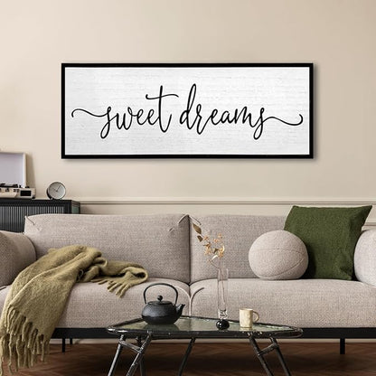 Sweet Dreams Wall Decor Above Bed Sign 24''×10'' Large Wood Framed Master Bedroom Guest Room Sweet Dreams Signs Farmhouse Rustic Wall Art Decoration (Black)