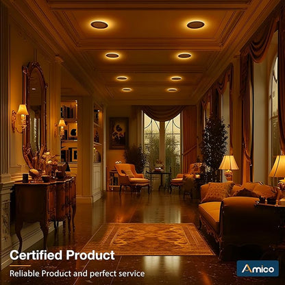 Amico 12 Pack Black 4 Inch 5CCT LED Recessed Ceiling Light with Night Light, 2700K/3000K/3500K/4000K/5000K Selectable Ultra-Thin Lighting, 10W=90W, 700LM, Dimmable Canless Wafer Downlight - ETL&FCC