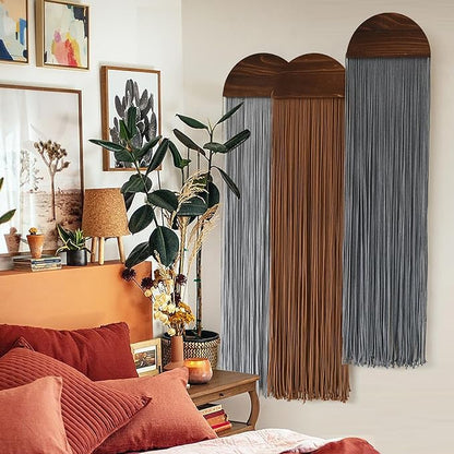Macrame Wall Hanging 3Pcs Boho Wall Decor Handmade Macrame Art Fringe Design Wedding Macrame Backdrop Headboard Wall Decor 10" W x 40" L