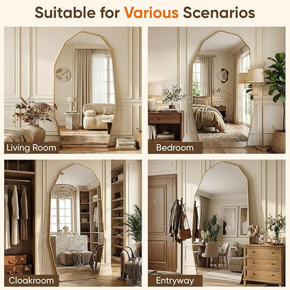 Antok Full Length Mirror, 71"x32" Floor Mirror, Free Standing Wall Mounted or Leaning Full Body Mirror with Aluminum Alloy Frame, Diamond Irregular for Bedroom Entryway Cloakroom, Gold