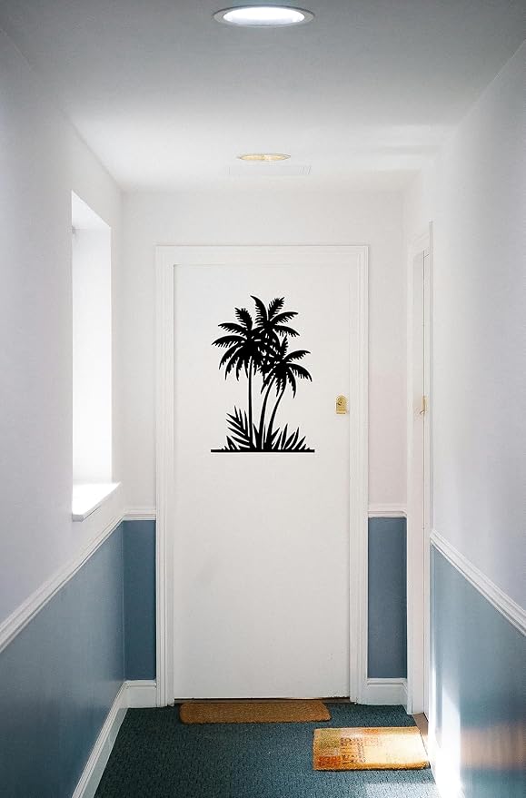 Benziso Metal Palm Tree Wall Art Tropical Plants Wall Decor Beach Theme Wall Sculptures Coastal Wall Hanging for Bathroom Living Room Indoor Outdoor（Black 11.2in x 17in）