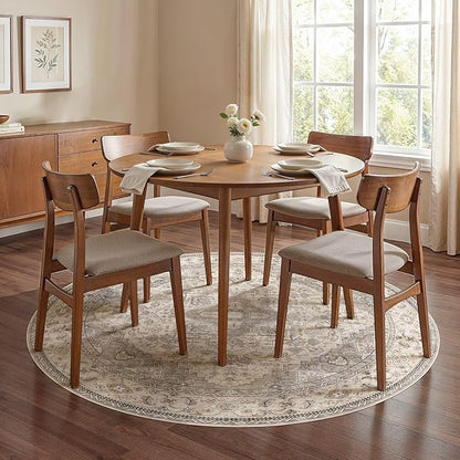 6FT Round Area Rugs for Living Room - Washable Neutral Vintage Distressed Farmhouse Large Soft Floor Rug Indoor Carpet for Bedroom Dining Room Office - Brown/Multi