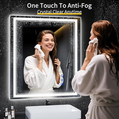 36"x32" LED Bathroom Mirror with Anti-Fog, Stepless Dimmable Lights, 3 Color Modes, Shatter-Proof Tempered Glass,Waterproof Design
