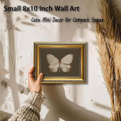 YD&YZY Gold Framed Vintage Wall Art Canvas Classical Butterfly Dark Gray Farmhouse Wall Decor Retro Moody Aesthetic Art Painting Picture Print Decor for Bedroom Bathroom 8x10 inch Small Framed
