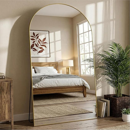 Full Length Mirror, 81"x41" Arched Full Body Mirror, Floor Mirrors with Stand, Body Mirrors Standing Hanging Leaning Against Wall,Aluminum Frame Mirrors for Bedroom Cloakroom,Living Room,Gold