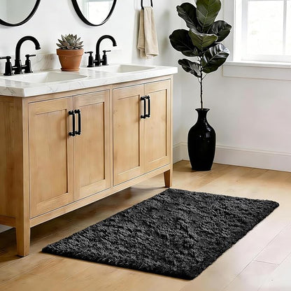 Fluffy Rug Shag Area Rug, Black 3x5 Area Rugs for Bedroom, Small Bedside Rug, Soft Fluffy Shag Entryway Throw Rugs for Living Room Bedroom Kids Room Home Decor