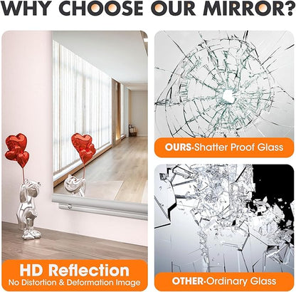 Hasipu Home Gym Mirror 55" L x 17" W - 2PCS Large Full Body Mirror for Yoga, Fitness, Garage, Dance Studio, Wall-Mounted, 0.16in Tempered Glass Frameless