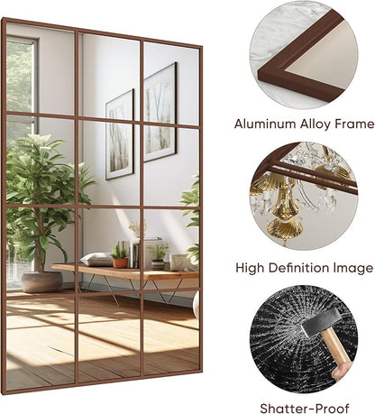 Suidia Wall Mirror, 30" x 48" Window Decorative Mirrors, Metal Framed Wall Decor Wall-Mounted Mirrors for Bedroom, Living Room, Entryway, Gold