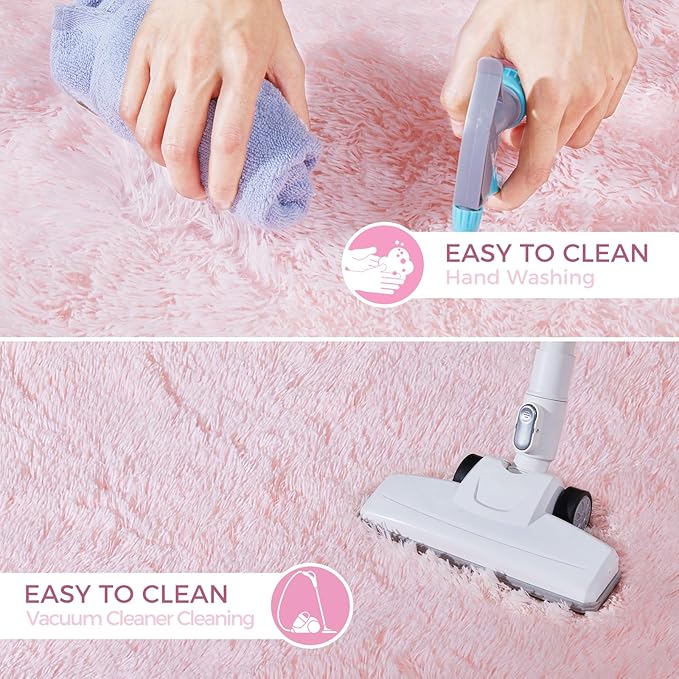 Ultra Soft Rug for Living Room, 8X10 Fluffy Shag Area Rug for Bedroom, Modern Shaggy Carpets Fuzzy Rug for Teens Dorm Nursery Home Decor Aesthetic, Upgrade Anti-Skid Durable, Pink