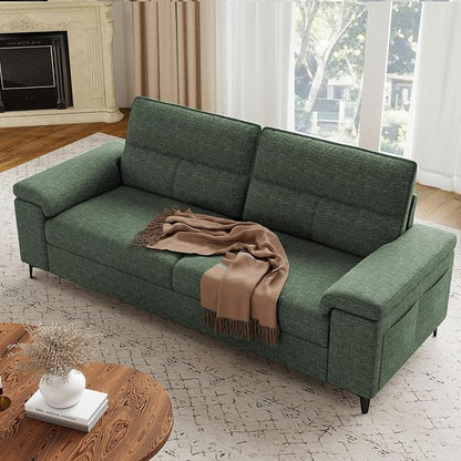 Upvilla 88.97" Modern Sofa Couch for Living Room, Deep Seat Sofas with 8”Cushion, Comfy 2-Seater Chenille Loveseat with Convertible Armrest, Removable Sofa Cover, High Leg (Green)