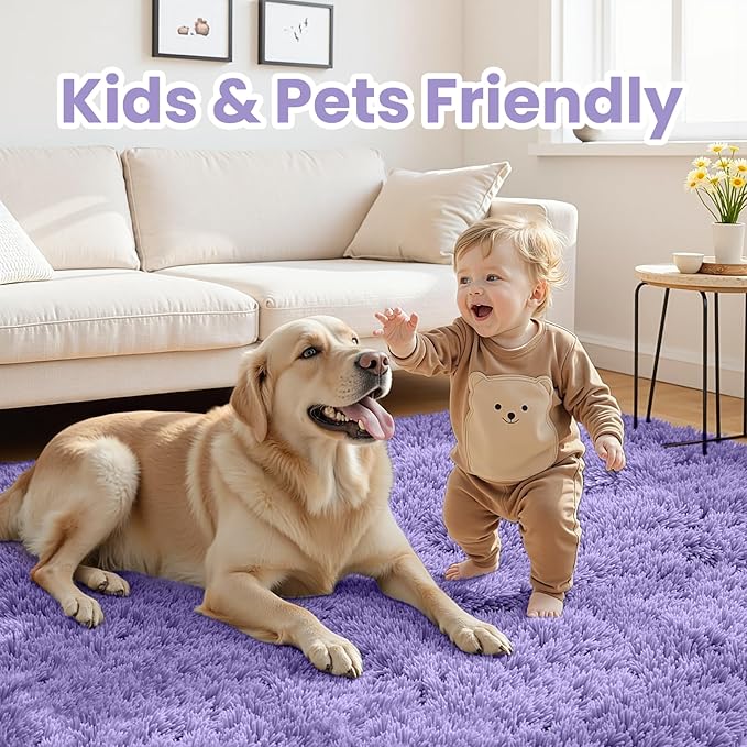 5x7 Area Rugs for Living Room Rug: Soft Fluffy Shag Purple Rugs for Bedroom, Non-Slip Large Fuzzy Plush Rug Indoor Floor Carpet for Nursery Kids Boys Girls Room, Dorms, Playroom, Modern Home Decor