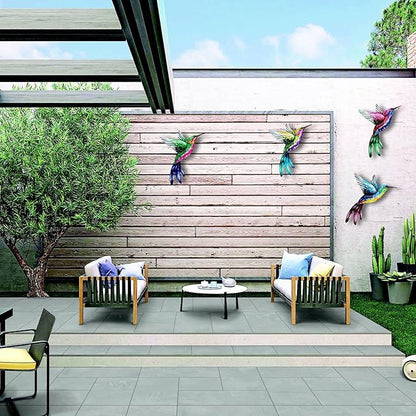 4 Pack Outdoor Garden Wall Art Decor Metal Hummingbird, 3D Colorful Garden Birds Sculpture, Metal Hand made Bird Wall Art Decorations for Fence Patio Balcony Living Room (purple)