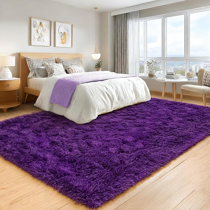 8x10 Area Rugs for Living Room Bedroom, Ultra Soft Fluffy Purple Large Rug Carpet for Bedroom, Upgrade Non-Slip Shag Plush Rugs for Nursery Boys Girls Kids Room Modern Indoor Home Decor