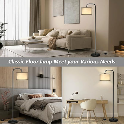 PARTPHONER LED Floor Lamp for Living Room, Modern Standing Lamp with Foot Switch Grey Organza Fabric Shade Tall Pole Reading Lamp for Bedroom Study Room Office, 9W Bulb Included