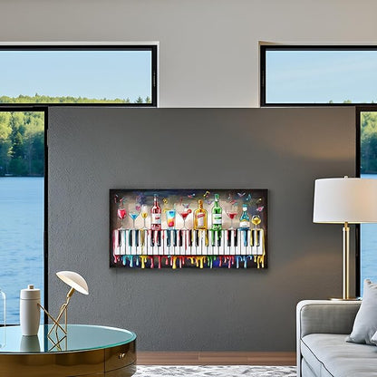 LevvArts Vintage Cocktail Canvas Wall Art Colorful Cocktails on Piano Keyboard Pictures Posters Painting for Kitchen Dining Room Restaurant Bar Decor 24"x48"