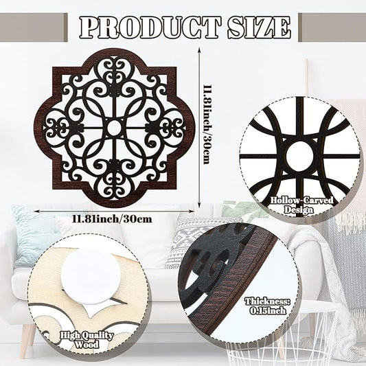 Zhanmai 3 Pieces Thicken Rustic Wood Wall Decor Farmhouse Geometric Wall Art Farmhouse Hanging Decoration for Living Room Bedroom Home Indoor Outdoor Office, 12 x 12 Inch, Brown