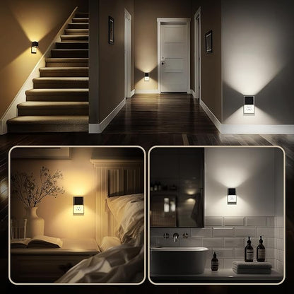 DORESshop Night Lights Plug Into Wall, [2 Pack] Plug in Night Light with 3 Color Temperatures, Dusk to Dawn Sensor, Night Light for Hallway Bathroom Stairway Bedroom, Black