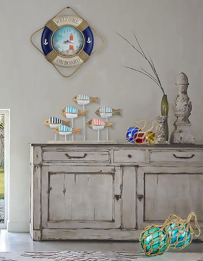 SAILINGSTORY Wooden School of Fish Beach Decor Nautical Coastal Decor Beach Bathroom Decor Lake House Decor Ocean Decoration Stripe Finish