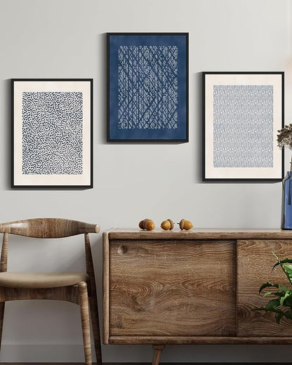 Drsoum Blue Mid-Century Modern Framed Wall Art Minimalist Abstract Boho Wall Decor Geometric Artwork Kitchen Dining Room 11x14in Black Framed