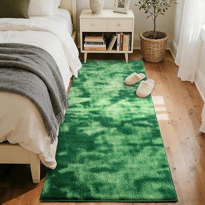 FinRèc 2x6 Washable Runner Rugs for Kitchen Hallway Bedroom, Low Pile Thin Ultra Soft Shag Rug, Non-Slip Carpet Indoor for Home Decor (Tie-dye Green)
