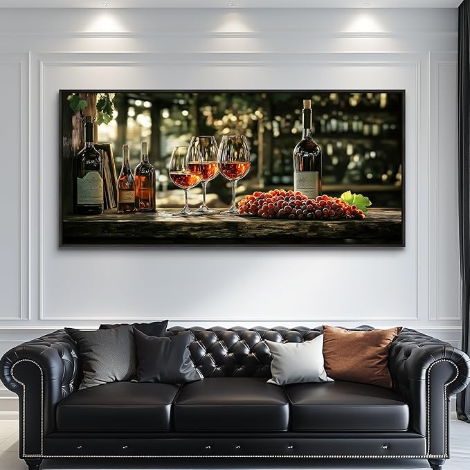 hyidecorart Large Framed Wall Art, Italian Wine Country Landscape Art Prints, Vineyard Picture Kitchen Wall Decor, Sunlit Rustic Grape Fields Paintings for Office Dining Room Hallway Basement 32x72 In