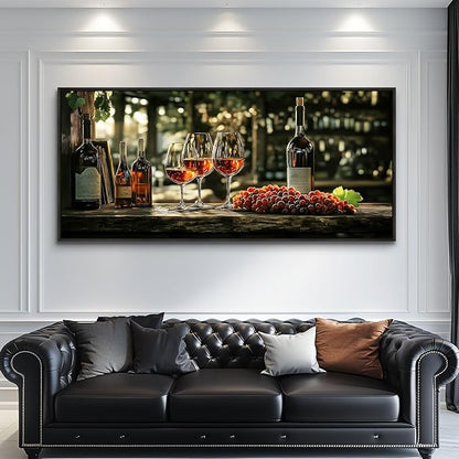 hyidecorart Large Framed Wall Art, Italian Wine Country Landscape Art Prints, Vineyard Picture Kitchen Wall Decor, Sunlit Rustic Grape Fields Paintings for Office Dining Room Hallway Basement 32x72 In