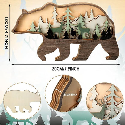 Honoson Forest Animal Rustic Wall Art Decor Wooden Farmhouse Wall Decoration Wooden Animal Decor Wood Forest and Mountain Ornaments for Cabin Bedroom Living Room Decor(Colorful,Bear Style)