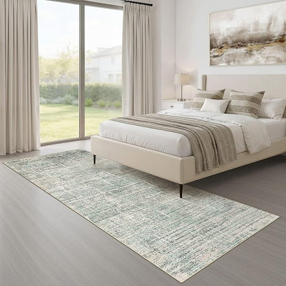 Runner Rug Non-Slip Kitchen Rug: 2x6 Washable Abstract Modern Soft Stain Resistant Indoor Floor Neutral Accent Throw Carpet for Hallway Bathroom Laundry Room Bedroom Entryway- Green