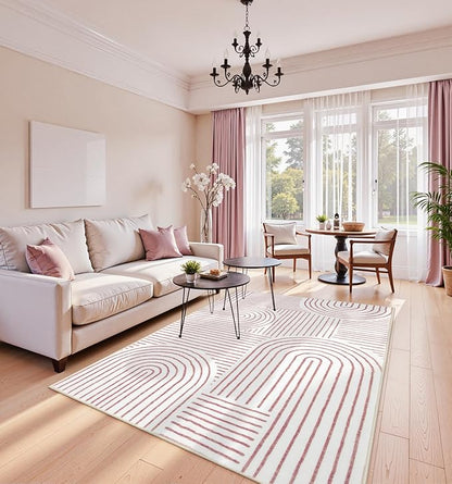 Lahome Abstract Washable Area Rugs 5x7, Soft Pink Rugs for Living Room Ultra-Thin Non-Shedding Bedroom Rug, Modern Throw Rug Large Carpet for Dining Room Office Darrell (5'x7',Pink/White)